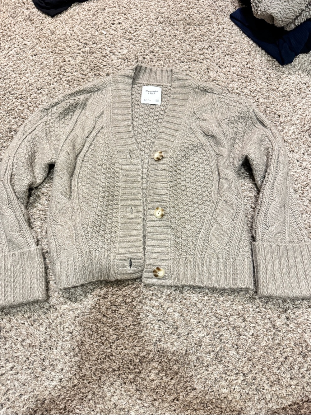 Abercrombie Cream Cable-Knit Button Cardigan Sweater